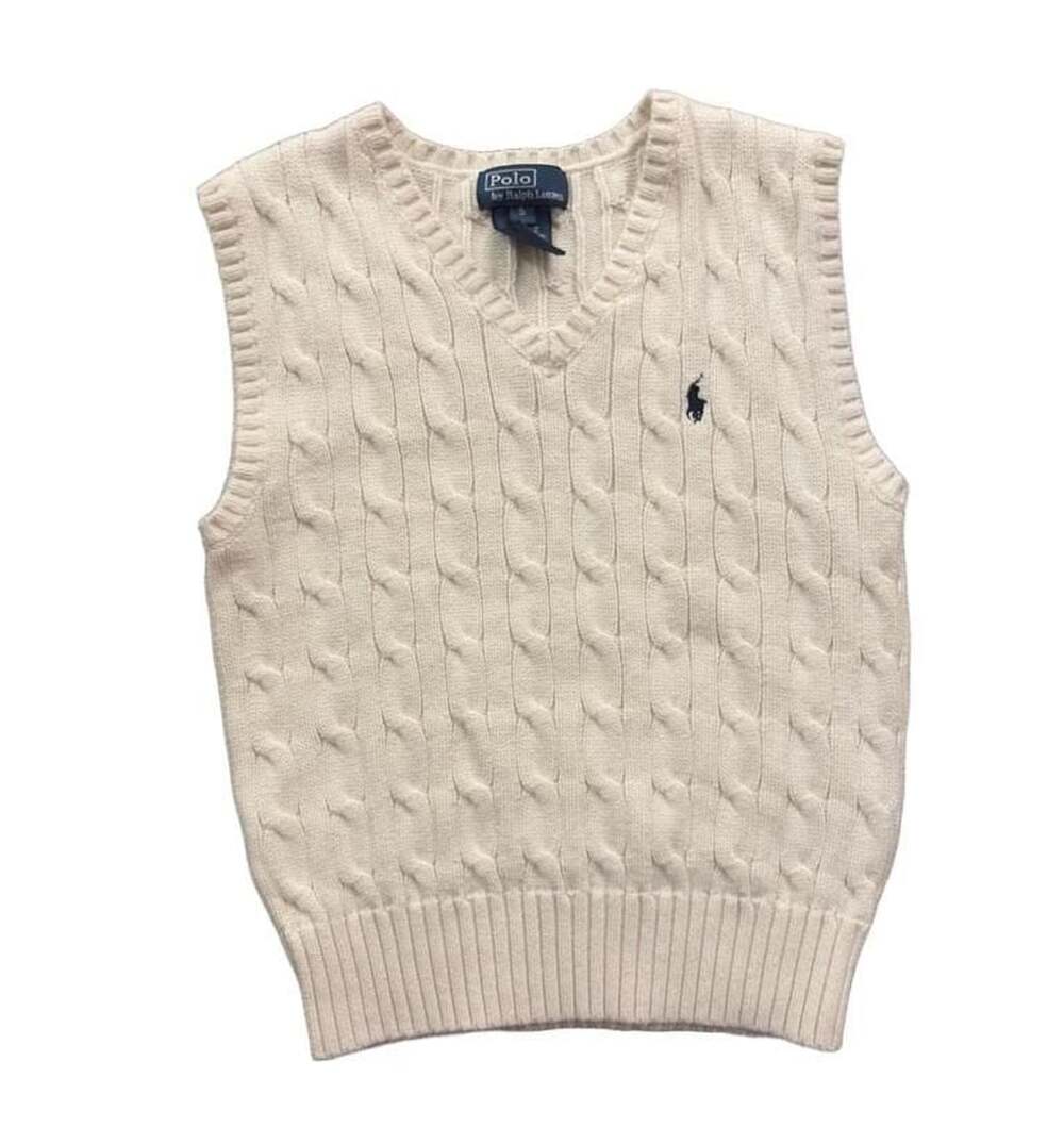Polo Ralph Lauren Cable Knit Sweater Vest Size 5 Cream Cotton